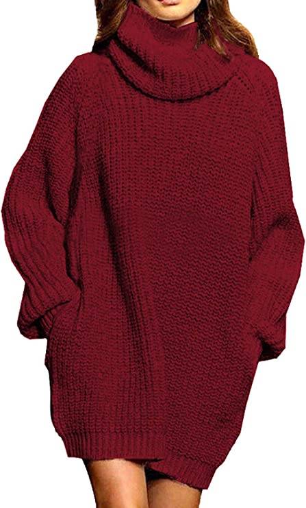 Pink Queen Women's Loose Turtleneck Dress